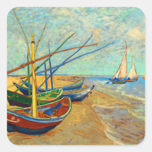 Fishing Boats on the Beach by Vincent van Gogh Square Sticker