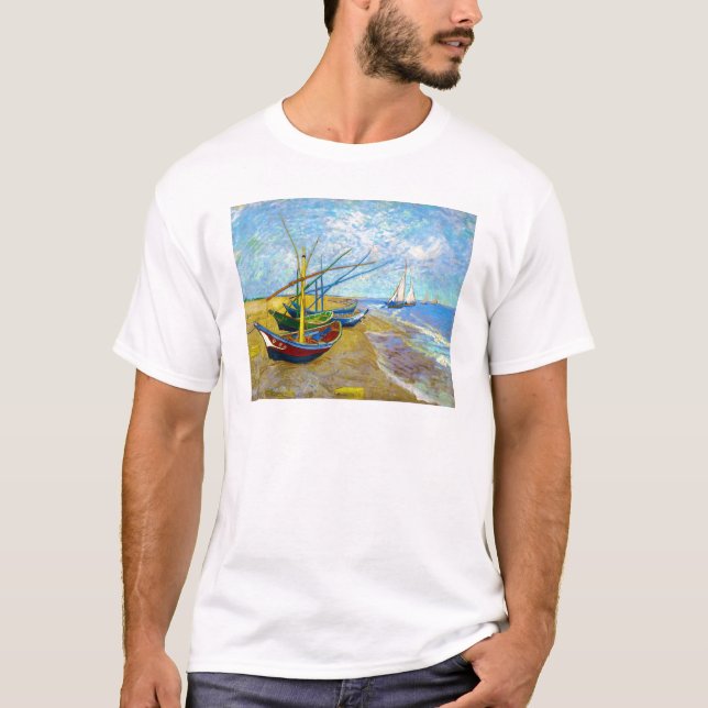 Fishing Boats on the Beach by Vincent Van Gogh T-Shirt (Front)