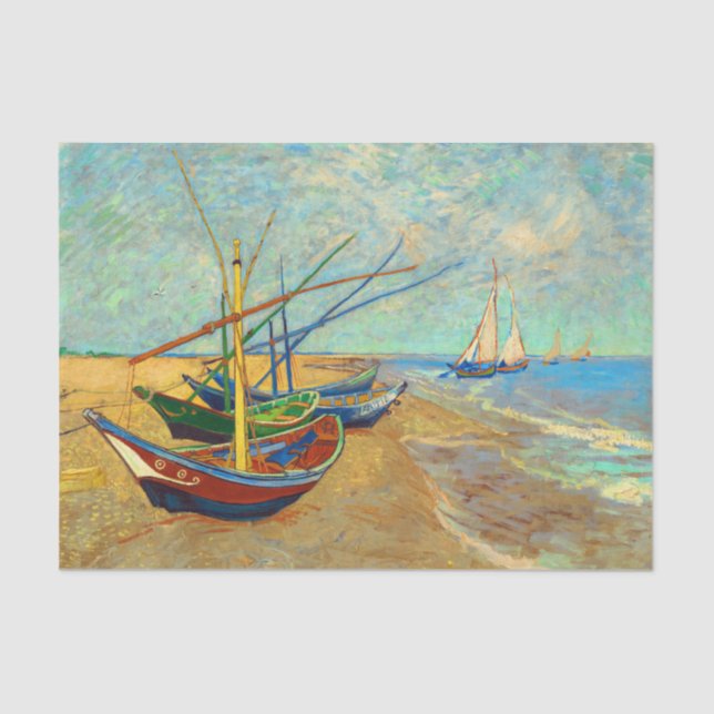 Fishing Boats on the Beach by Vincent van Gogh Tissue Paper (Front)