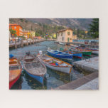 Fishing Boats on the Lake in Riva del Garda Italy Jigsaw Puzzle<br><div class="desc">This scenic jigsaw puzzle features colourful fishing boats on the lake at Riva del Garda in Italy #travel #jigsawpuzzle #stockingstuffers #games</div>