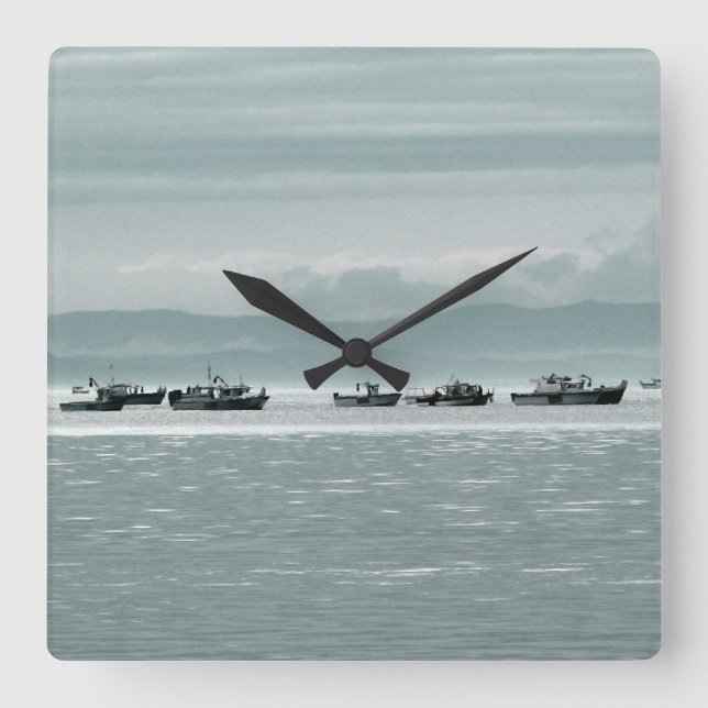 Fishing Boats Square Wall Clock (Front)