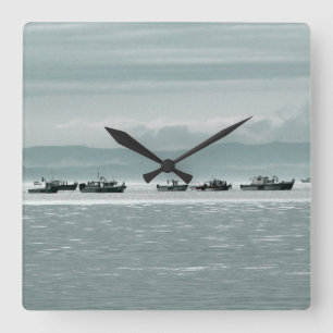 Fishing Boats Square Wall Clock