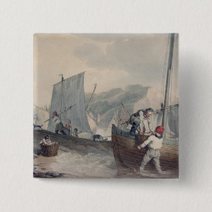 Fishing Boats Unloading 15 Cm Square Badge