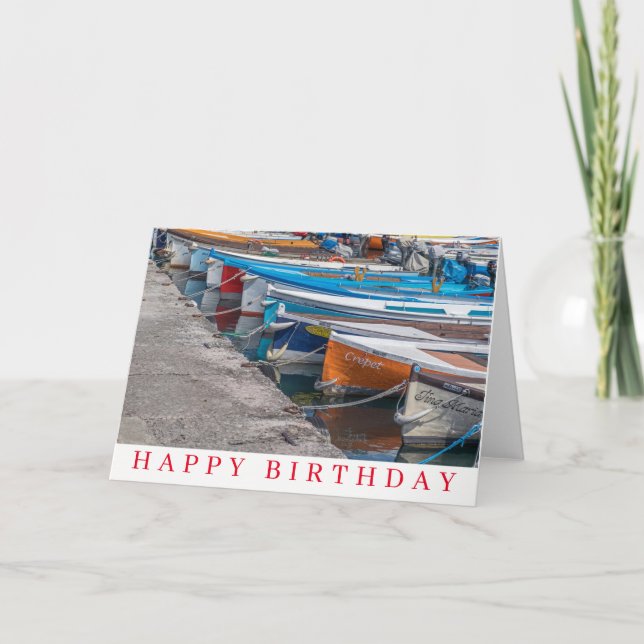 Fishing boats view birthday card (Front)