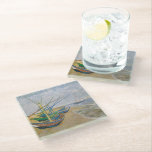 Fishing Boats | Vincent Van Gogh Glass Coaster<br><div class="desc">Fishing Boats on the Beach at Saintes-Maries (1888) by Dutch post-impressionist artist Vincent Van Gogh. Original artwork is an oil on canvas seascape painting depicting several fishing boats on the ocean shore.

Use the design tools to add custom text or personalise the image.</div>