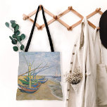 Fishing Boats | Vincent Van Gogh Tote Bag<br><div class="desc">Fishing Boats on the Beach at Saintes-Maries (1888) by Dutch post-impressionist artist Vincent Van Gogh. Original artwork is an oil on canvas seascape painting depicting several fishing boats on the ocean shore.

Use the design tools to add custom text or personalise the image.</div>