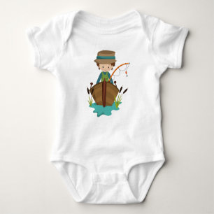 Fishing Boy, Fisherman, Fishing Rod, Brown Hair Baby Bodysuit