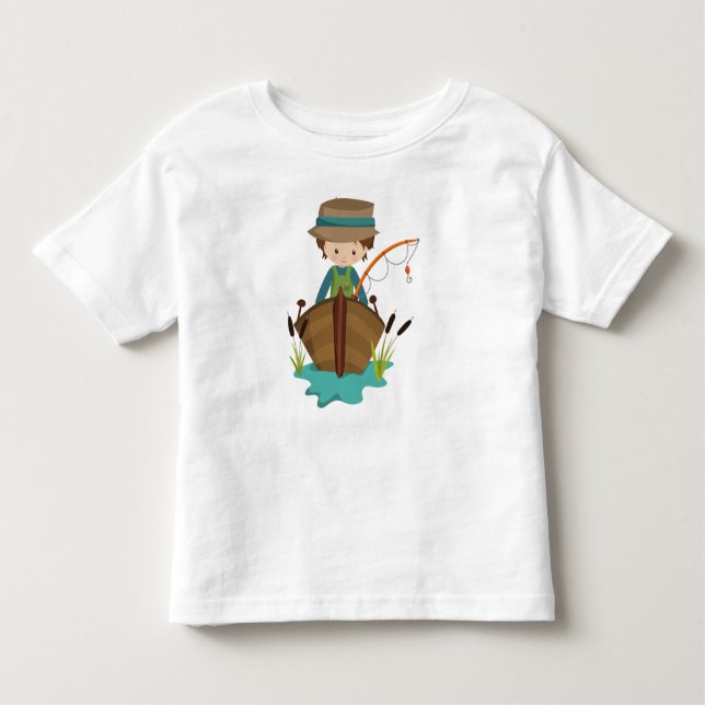 Fishing Boy, Fisherman, Fishing Rod, Brown Hair Toddler T-Shirt (Front)