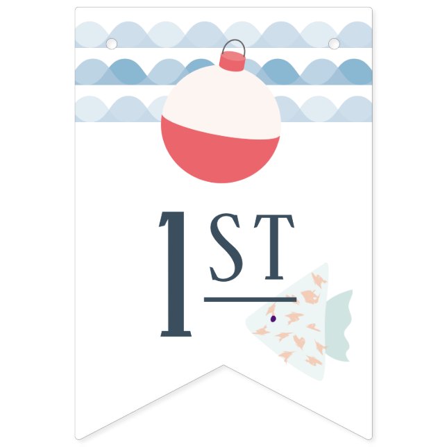 Fishing Boy Float Buoy Happy 1st Birthday  Bunting (Seventh Flag)
