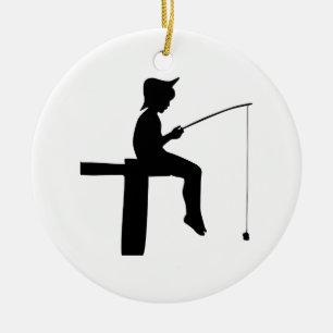 Fishing Boy Silhouette Ceramic Tree Decoration