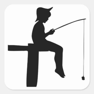 Fishing Boy Silhouette Square Sticker