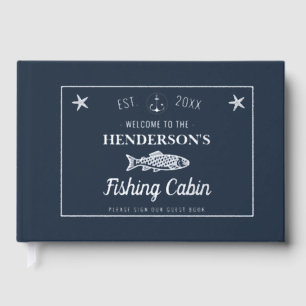 Fishing Cabin Anchors Fish Custom Welcome Silver Guest Book