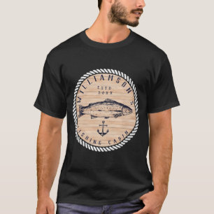Fishing Cabin family name Wood Navy blue Rustic T-Shirt