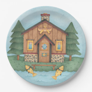 Fishing Cabin Paper Plate