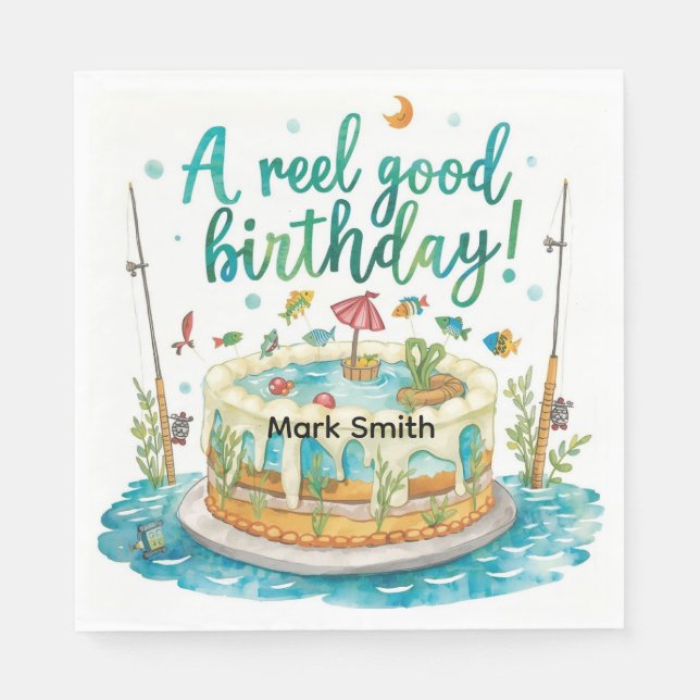 Fishing Cake Birthday party for Fishing lovers  Napkin (Front)
