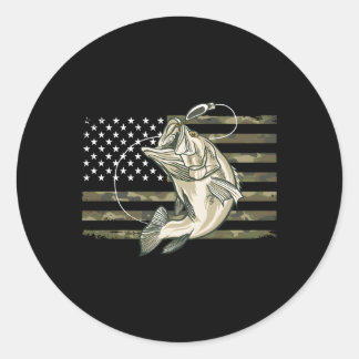 Fishing Camouflage Us American Flag Bass Fish Fish Classic Round Sticker