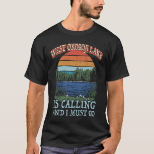 Fishing Camping Retro Lake Vacation West Okoboji L T-Shirt