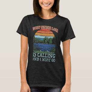 Fishing Camping Retro Lake Vacation West Okoboji L T-Shirt