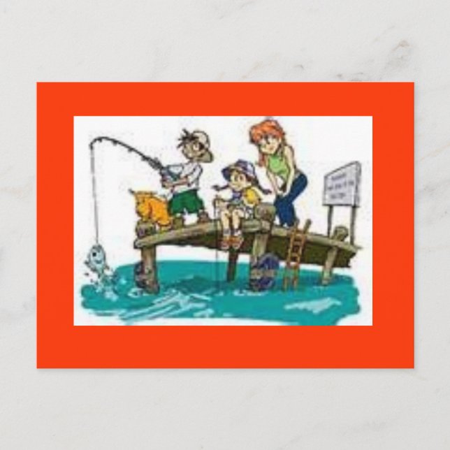 fishing cartoon art postcard (Front)