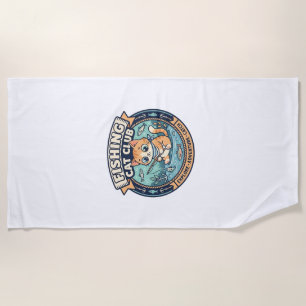 Fishing Cat Cute Cat T-Shirt Design - Fishing Cat Beach Towel