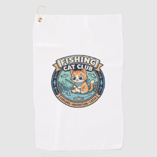 Fishing Cat Cute Cat T-Shirt Design - Fishing Cat  Golf Towel