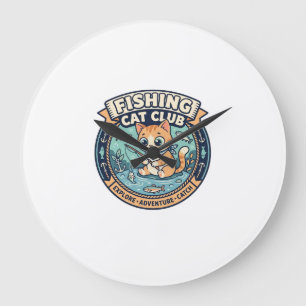 Fishing Cat Cute Cat T-Shirt Design - Fishing Cat  Large Clock