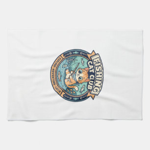Fishing Cat Cute Cat T-Shirt Design - Fishing Cat Tea Towel