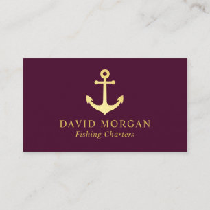 Fishing Charters Anchor Logo Burgundy And Gold Business Card