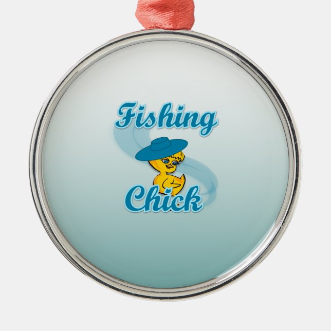 Fishing Chick #3 Metal Tree Decoration (Front)