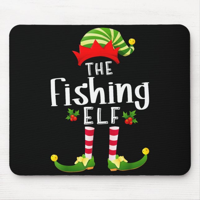 Fishing Christmas Elf Matching Pajama X-mas Party  Mouse Pad (Front)