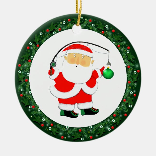 Fishing Christmas Holiday Gift Ceramic Tree Decoration (Front)