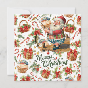 Fishing Christmas Themed with Santa Claus Holiday Card