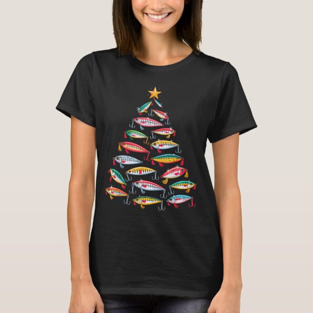 Fishing Christmas Tree Lights Lures Holiday Fisher T-Shirt (Front)