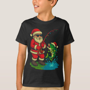 Fishing Christmas Vintage Merry Fishmas Funny Sant T-Shirt