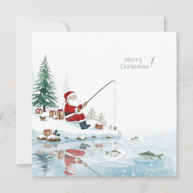 Fishing Christmas with Santa Claus  Holiday Card (Front)