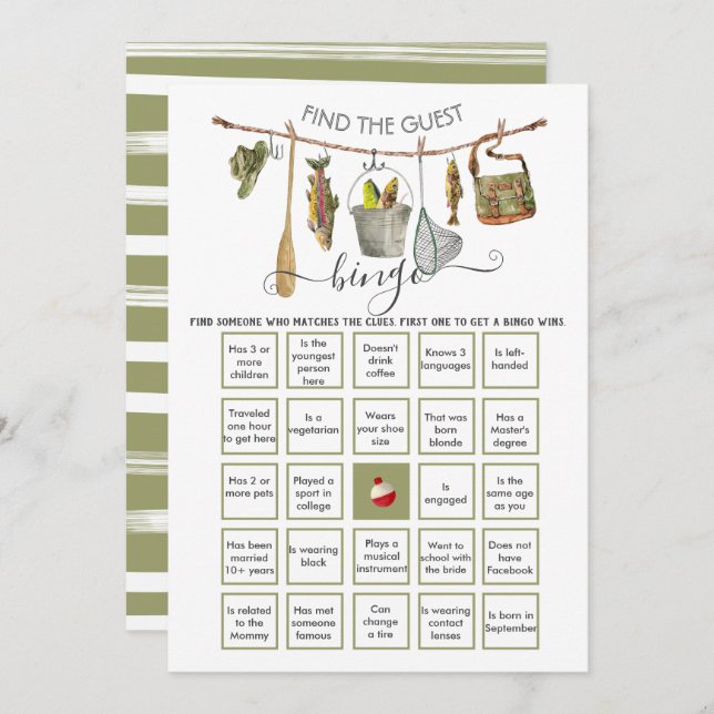 Fishing Clothesline Find the Guest BINGO  Invitation (Front/Back)