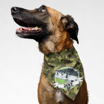 Fishing Custom Name Cool Bass Camo Dog Pet Bandana<br><div class="desc">A cool green camo bandanna for the dog who loves to fish with their owner from shore,  on the boat,  or on the kayak. This design features a largemouth bass,  the name can be personalised or removed.</div>