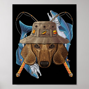 Fishing Dachshund Outdoor Fisherman Dog Cute Fly F Poster