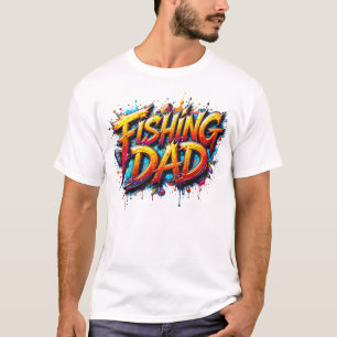 Fishing Dad Gold Red Colourful Graffiti White T-Shirt