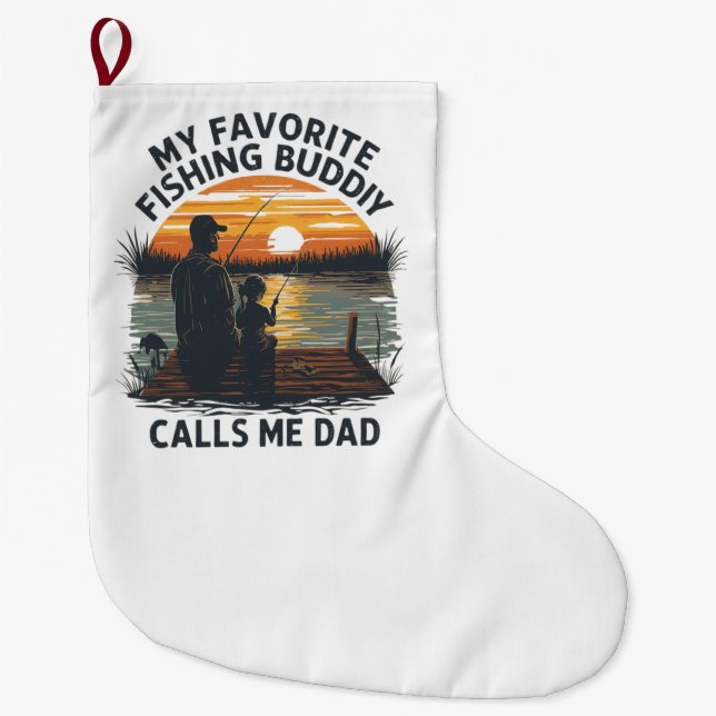 Fishing Dad Sunset Large Christmas Stocking (Front)