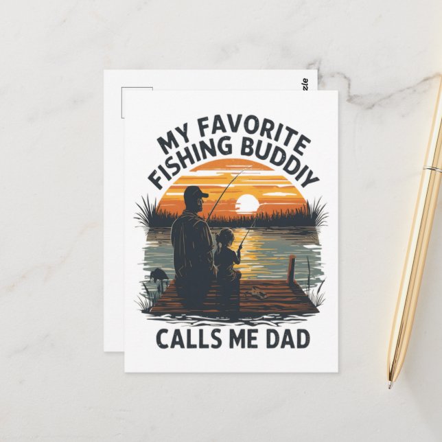 Fishing Dad Sunset Postcard (Front/Back In Situ)