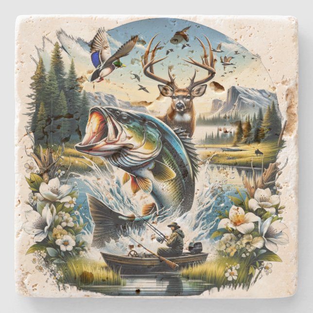 Fishing, Deer, Duck Hunting Stone Coaster (Front)