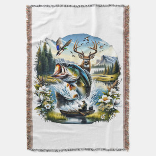 Fishing, Deer, Duck Hunting Throw Blanket