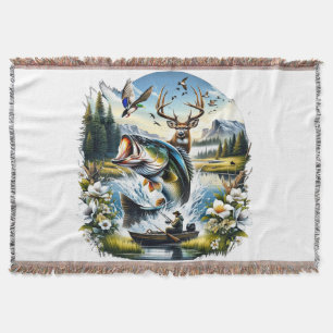 Fishing, Deer, Duck Hunting Throw Blanket