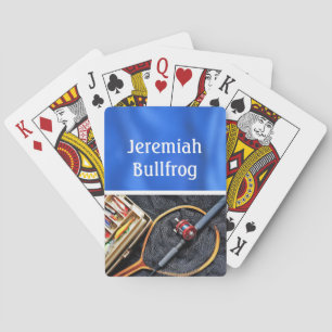 Fishing Design with Rod and Reel personalise Name Playing Cards
