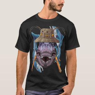 Fishing Dinosaur Rex Outdoor Fisherman Cute Fly Fi T-Shirt