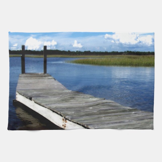 Fishing Dock Photograph Tea Towel (Horizontal)