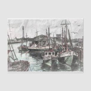 Fishing Docks Vintage Decoupage  Tissue Paper