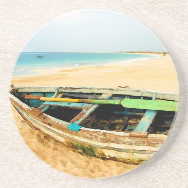 Fishing Dory on the Beach Coaster (Front)