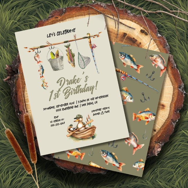 Fishing Duck Clothesline Birthday Party Invitation (Creator Uploaded)